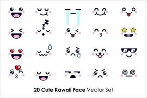 linda dibujos animados de kawaii cara expresiones con chibi estilo vector conjunto