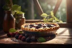 Delicious fruit pie on the table ai generate photo