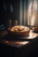 Delicious fruit pie on the table ai generate photo