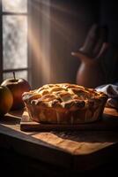 Delicious fruit pie on the table ai generate photo