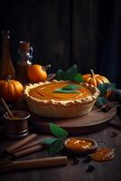 Delicious fruit pie on the table ai generate photo