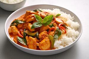 Rice with chicken soup ai generate photo