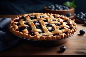 Delicious berry pie on the table ai generate photo