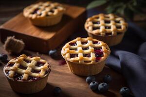 Delicious berry pie on the table ai generate photo