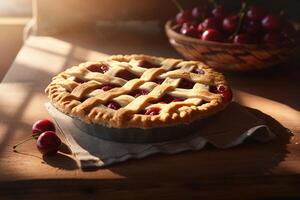 Delicious berry pie on the table ai generate photo