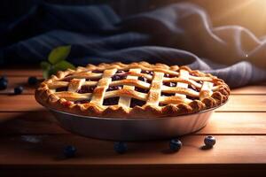 Delicious berry pie on the table ai generate photo
