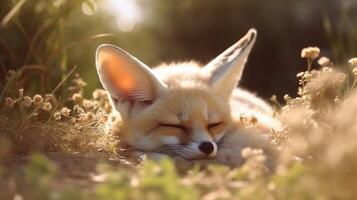Portrait fox on the forest with light exposure ai generate photo