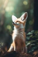 Portrait fox on the forest with light exposure ai generate photo