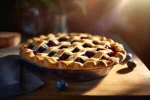 Delicious berry pie on the table ai generate photo