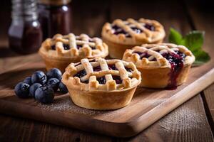 Delicious berry pie on the table ai generate photo