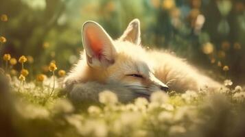 Portrait fox on the forest with light exposure ai generate photo