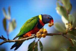 Rainbow lorikeet on a tree branch ai generate photo