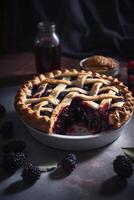 Delicious fruit pie on the table ai generate photo