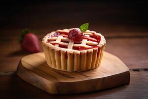 Delicious strawberry pie on the table ai generate photo