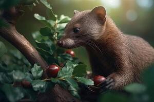weasel with coffee bean and leaf ai generate photo