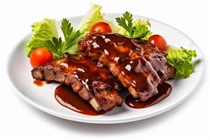 Grilled beef on the plate isolated on white ai generate photo