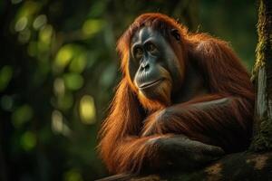 Portrait orangutan on the forest ai generate photo