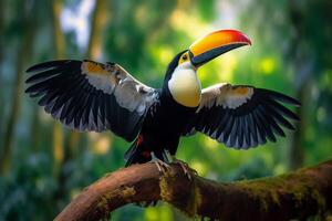 Portrait Toucan bird on the forest ai generate photo