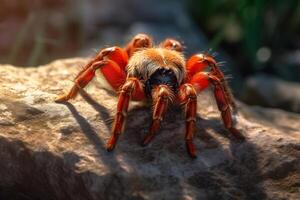 Portrait tarantula on the stone and ground ai generate photo