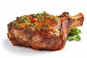 Grilled beef on the plate isolated on white ai generate photo