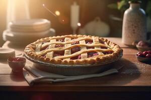 Delicious berry pie on the table ai generate photo