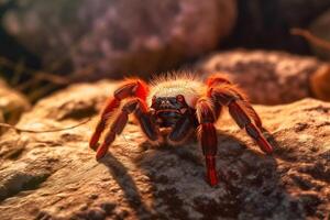 Portrait tarantula on the stone and ground ai generate photo