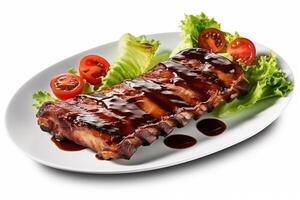 Grilled beef on the plate isolated on white ai generate photo