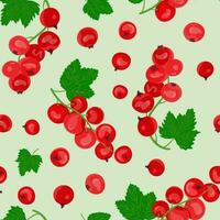 Seamless pattern of red currant and green leaves. Ripe berries. Fruit picking. Vector illustration in the flat style for the design of menus, recipes and food packages.