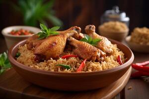 Mixed rice with chicken slice ai generate photo