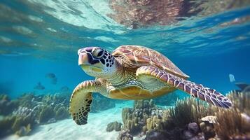 Portrait turtle on the sea ai generate photo