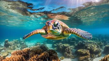 Portrait turtle on the sea ai generate photo