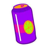 Vivid hand-drawn lemonade can. Purple can with lime slice in doodle style. vector