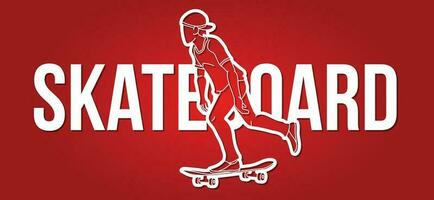 Skateboard and Skateboarder with Text Font Design Cartoon Graphic Vector