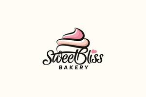 sweet bliss bakery logo with a combination of beautiful sweet bliss lettering and sweet cake topping. vector