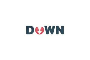 down logo with a combination of down lettering with a down arrow on the letter o. vector