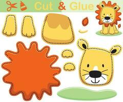 Vector illustration of lion cartoon sitting. Education paper game for children. Cutout and gluing