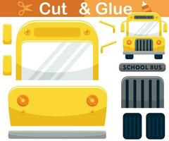 School bus cartoon. Education paper game for children. Cutout and gluing vector