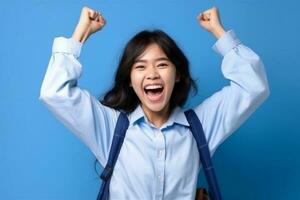 asiático estudiante sonriente confidente ai generar foto