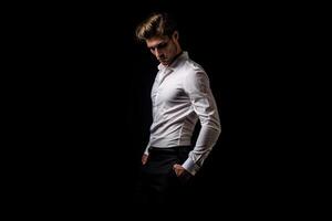 Portrait cool man with black background ai generate photo