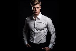 Portrait cool man with black background ai generate photo