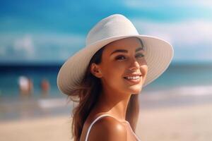 Portrait a beautiful woman wearing hat ai generate photo