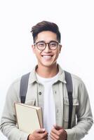 Student with book smiling confident ai generate photo