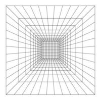 3D wireframe of grid. Grid perspective white room with gray wireframe background. Free vector illustration.