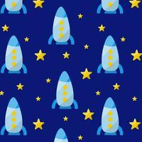 blue rockets are flying children's pattern night cosmos stars vector