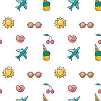 summer glasses swimsuit sonce ice cream airplane travel cherry vacation pattern vector