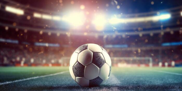 The closeup view of football at the center of the stadium with . photo