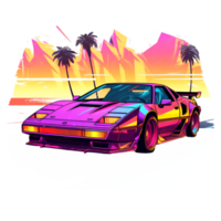 Retrowave Sport Auto 80er Jahre Clip Art ai generiert png