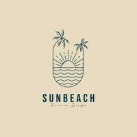 sun beach logo line art design template , with palm tree vector illustration design