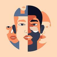 abstract art of different skin colors and multiracial, no to racism, diversity concept vector