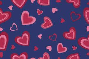 Modern abstract background with pink hearts. Vector illustration on a purple background.